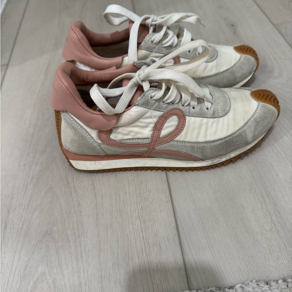 Loewe Pink and White Sneakers with Retro Silhouette